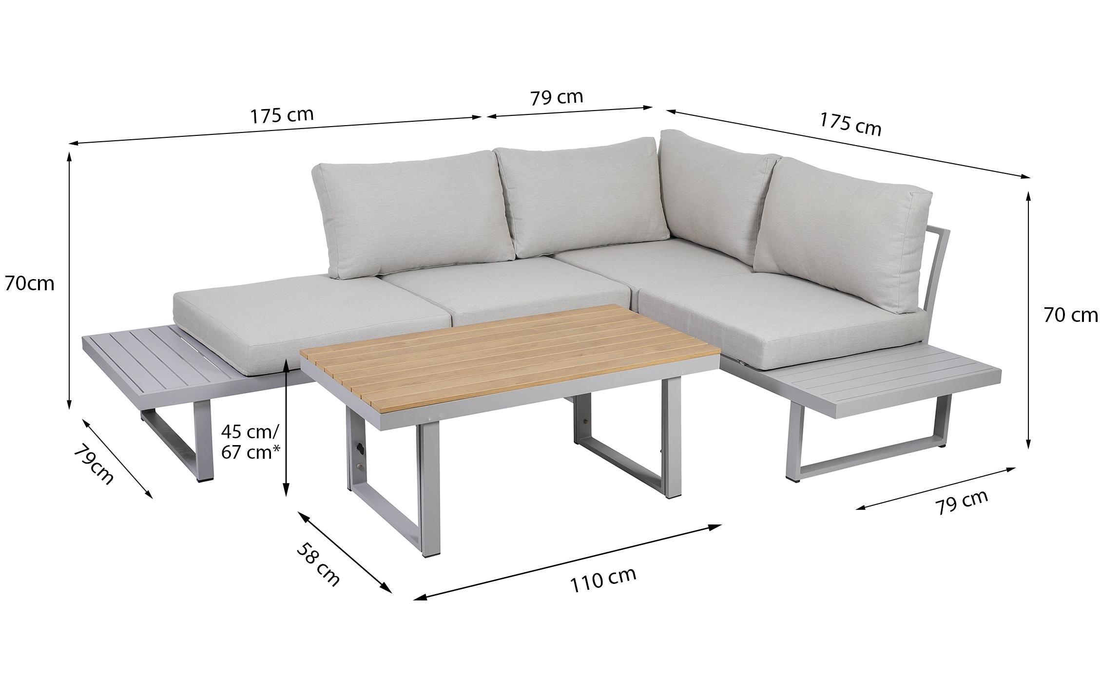 Loungeset Aruba, Grau, 3 Sitzplätze<br>Lounge-Set für Garten, Wintergarten, Terrasse und Sitzecken im Indoor-Bereich