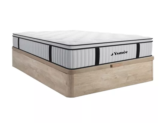 Ensemble 160 x 200 cm sommier coffre naturel clair + matelas ressorts ensachés surmatelas intégré ép.28cm - AMERICAN DREAM de YSMÉE