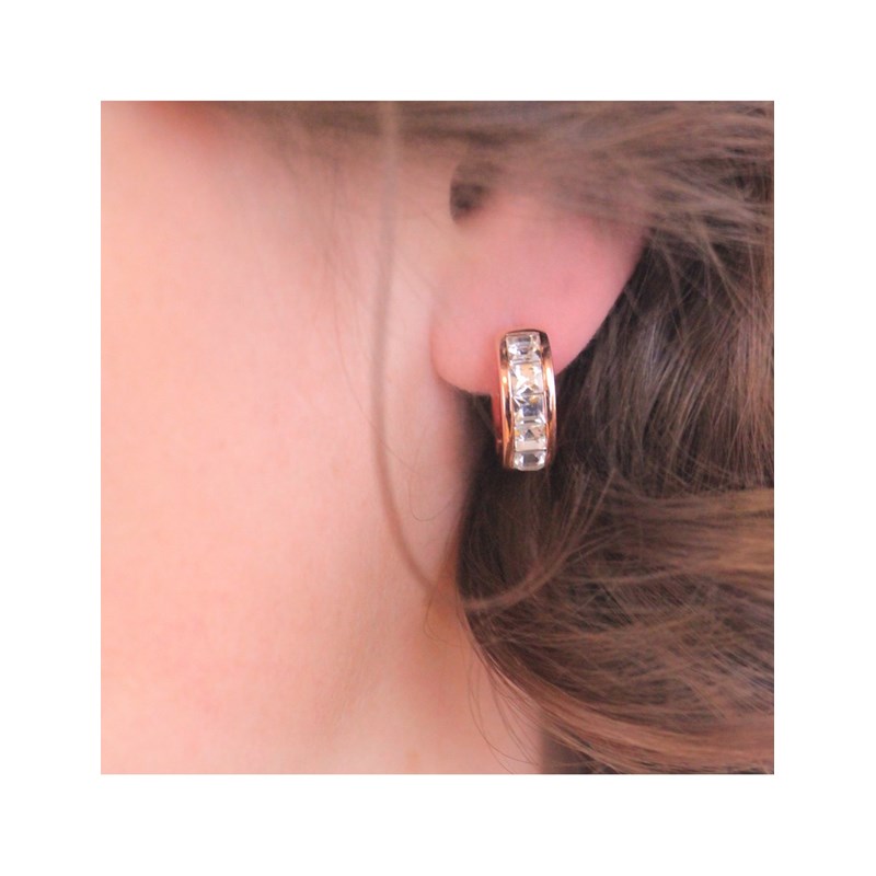 Boucles d'oreilles Square Hoop - Or Rosé et Cristal