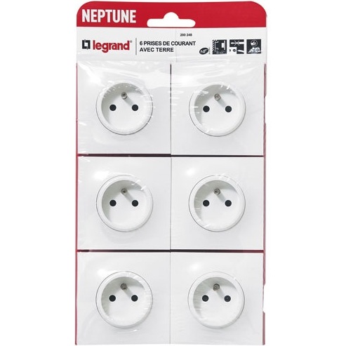 Prise de courant 2P+T - Neptune - blanc - lot de 6