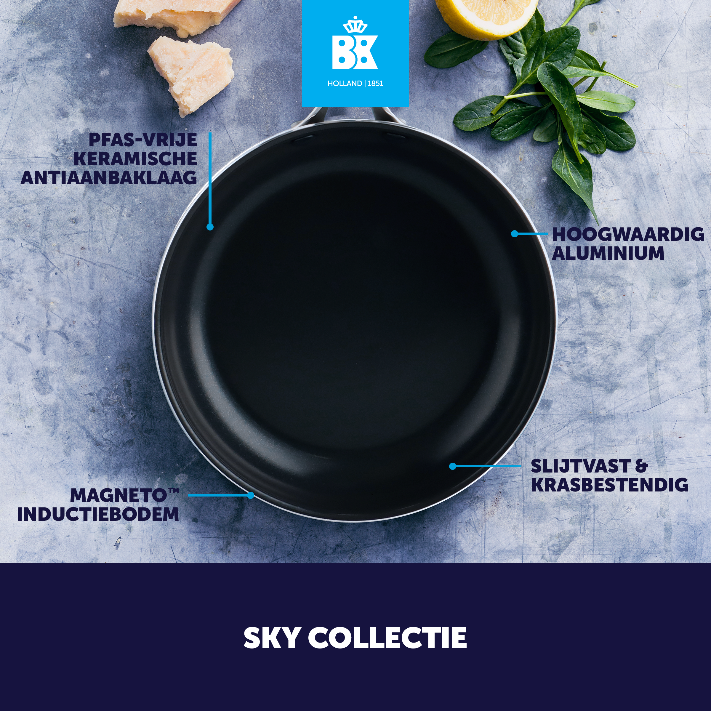 Sky blue 3-delige pannenset   Braadpan Blue   Panbeschermers