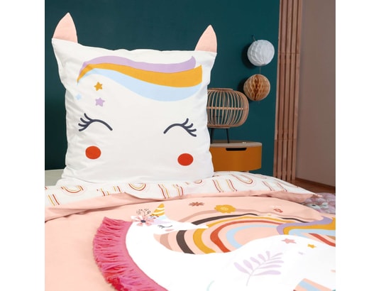 COTE DECO - Ensemble couette + 1 oreiller Parure de lit enfant licorne avec oreilles rembourrées - 10...