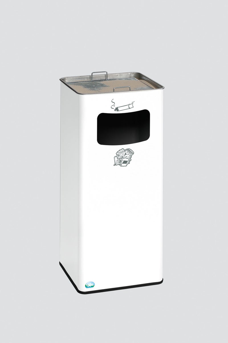PROREGAL Klassieke Combinatie Asbak, Rechthoekig, HxBxD 70,5 x 33 x 33 cm, Gegalvaniseerd Staal, Wit