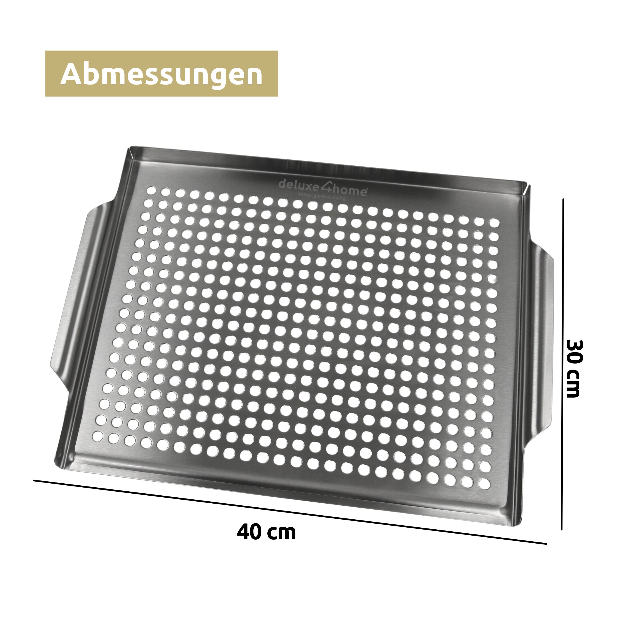 deluxe4home® Grillschale Edelstahl 40x30 cm I geeignet für alle Grillarten, Spülmaschinengeeignet
