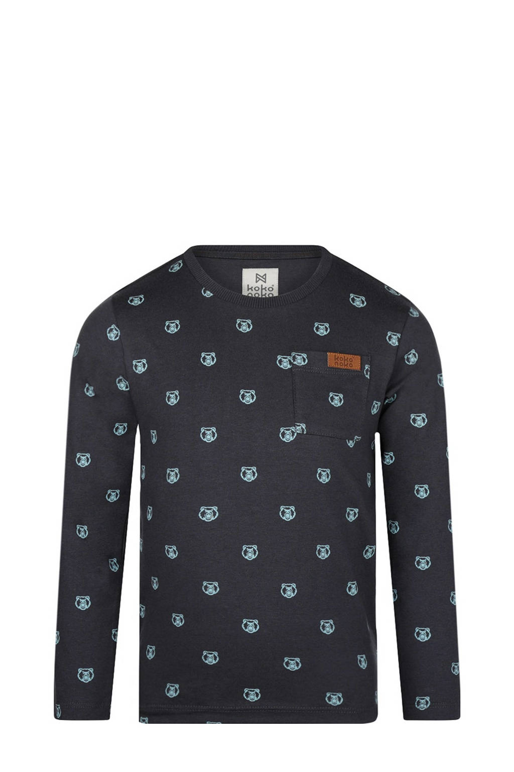 Koko Noko longsleeve met all over print donkergrijs/lichtblauw