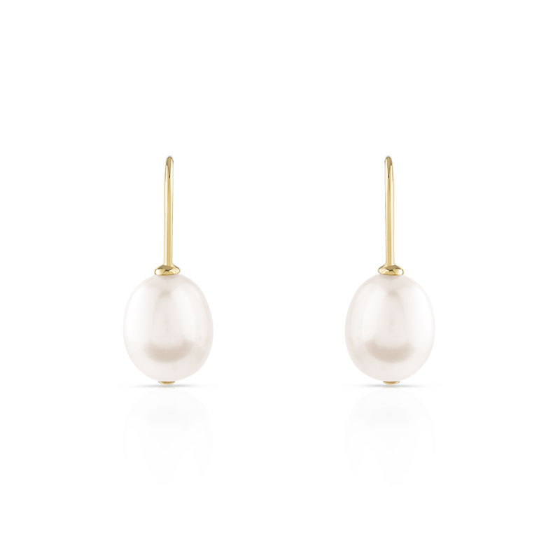 Boucles d'oreilles or 375 jaune pendants perles de culture de Chine