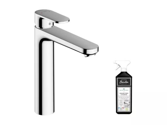 Mitigeur lavabo HANSGROHE 190 sans tirette ni vidage chrome + nettoyant Briochin