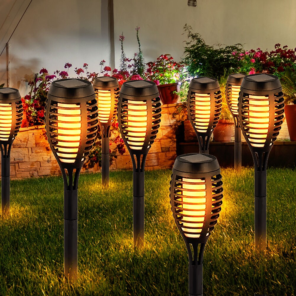 8er Set LED Solarleuchten, schwarz, Feuereffekt, H 51 cm