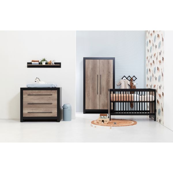Europe Baby Vittoria Babykamer Zwart / Oldwood | Bed 60 x 120 cm   Commode   Kast