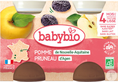 Babybio Petit Pot Pomme Et Pruneau De France Dès 4 Mois Pots 2x130g