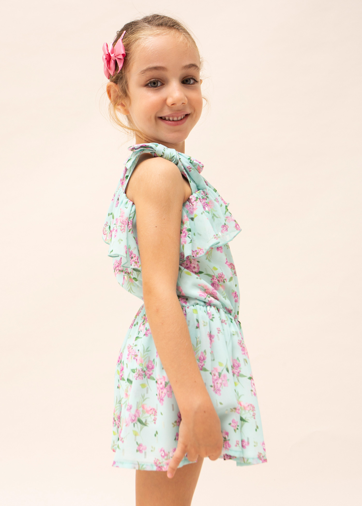 Macacão curto de chiffon estampado para meninas