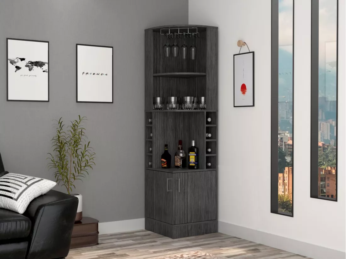 Meuble de bar d'angle Syrah avec porte-gobelets, 180.59 cm X 46.73 cm X 46.73 cm , Brown