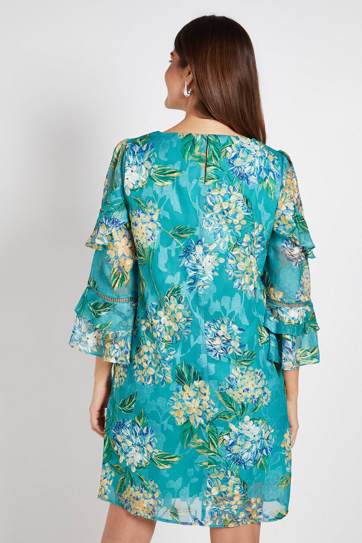 Wallis Robe Droite À Volants Motif Floral Dévoré