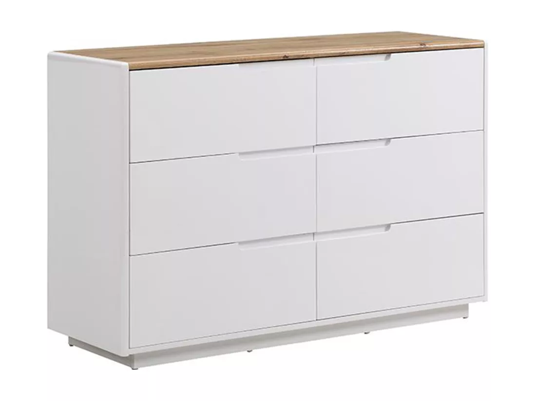 Commode AMANI - 6 tiroirs - MDF - Blanc laqué et Chêne