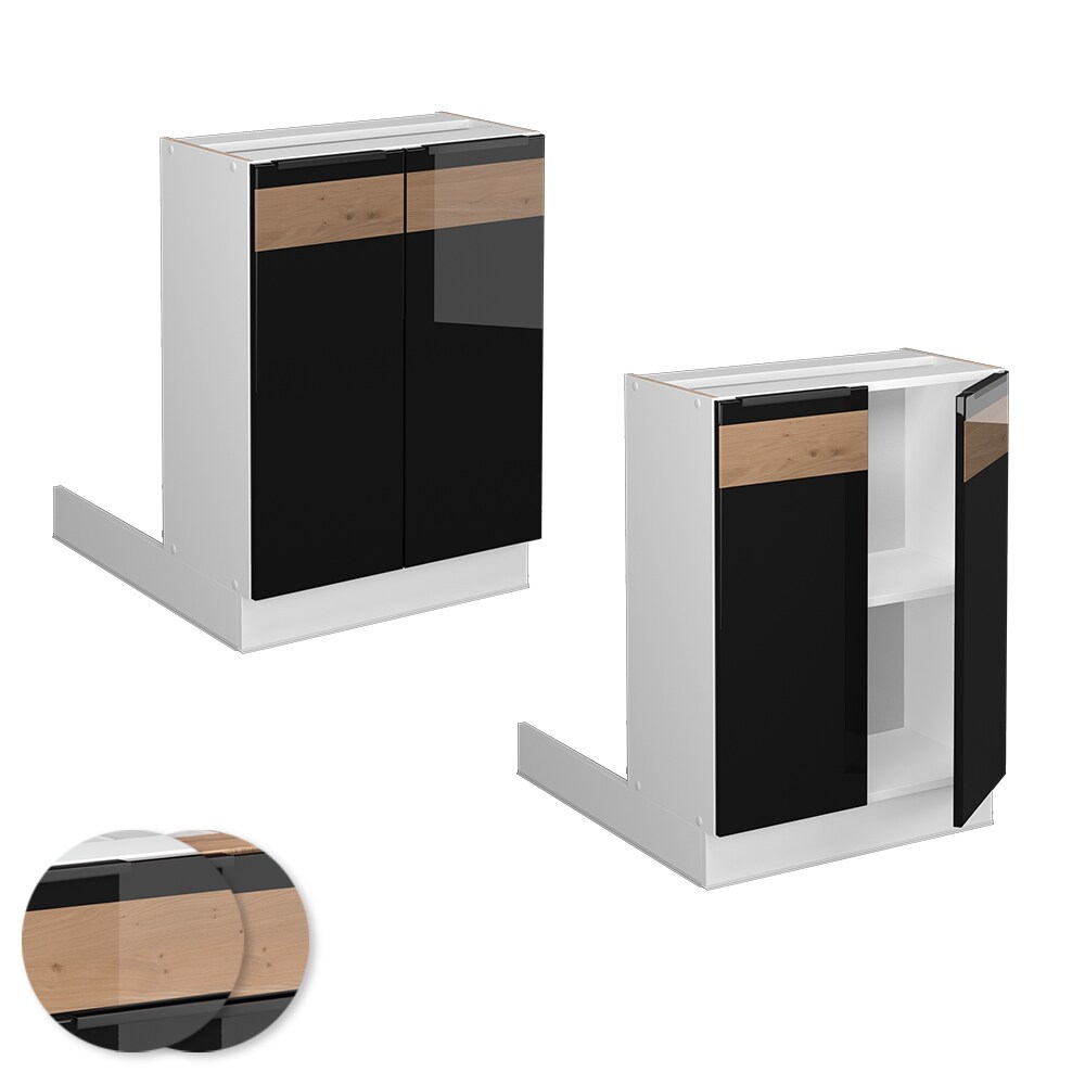 Vicco Regalinselunterschrank Küchenschrank Küchenmöbel Fame-Line Weiß Schwarz Eiche 60 cm modern Hochglanz