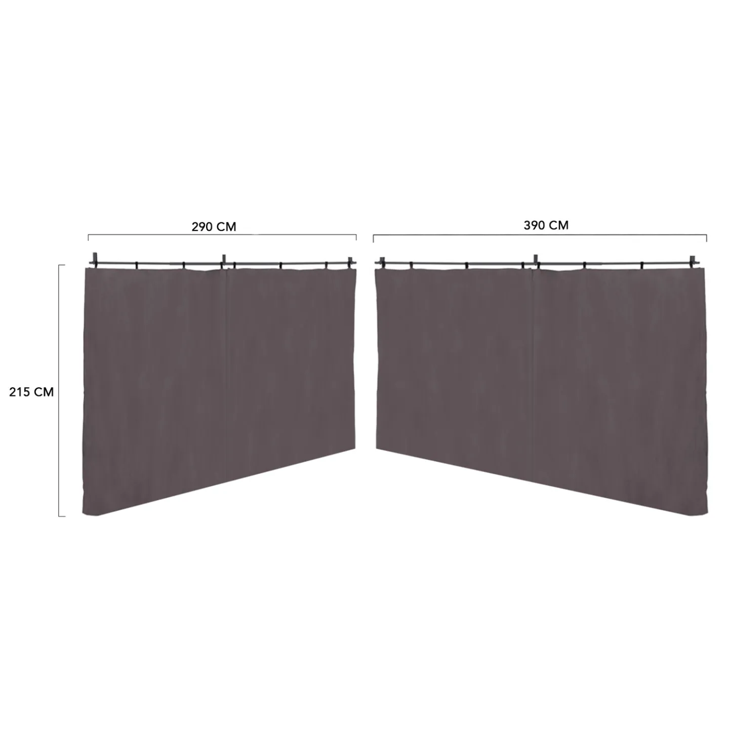 Lot de 2 rideaux pour pergola 3 et 4 M gris panneaux muraux avec fermeture éclair