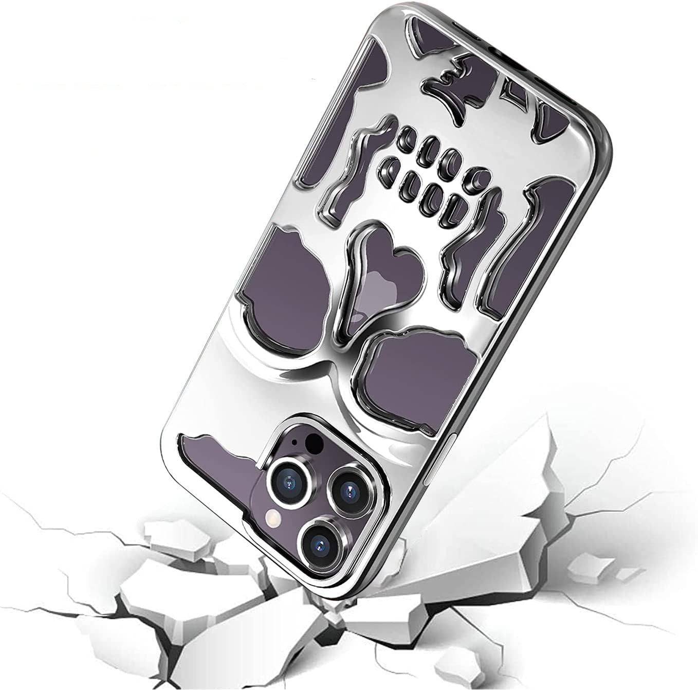 iPhone 14 Pro Max Gummi Hülle Totenkopf Skull mit 3D Ausschnitt - Silber