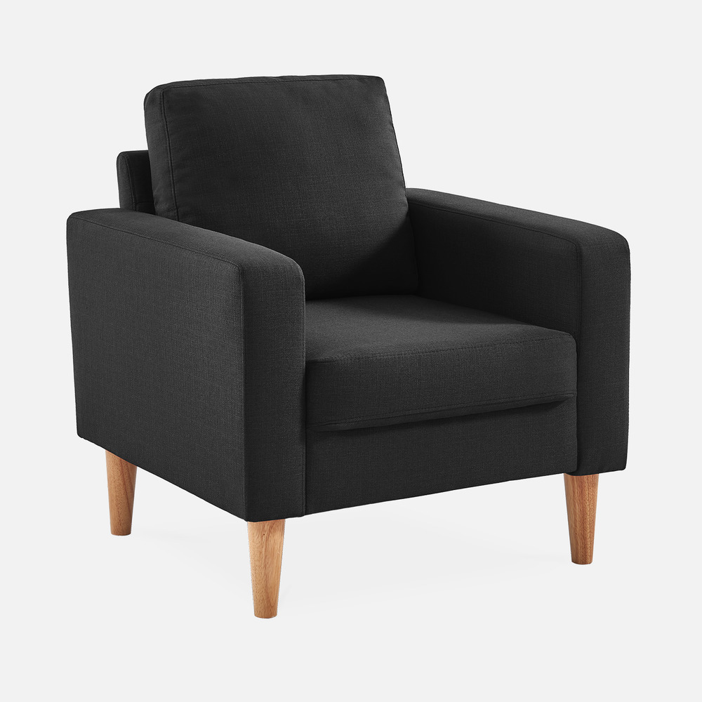 Fauteuil scandinave en tissu gris chiné foncé - bjorn - canapé 1 place fixe droit pieds bois