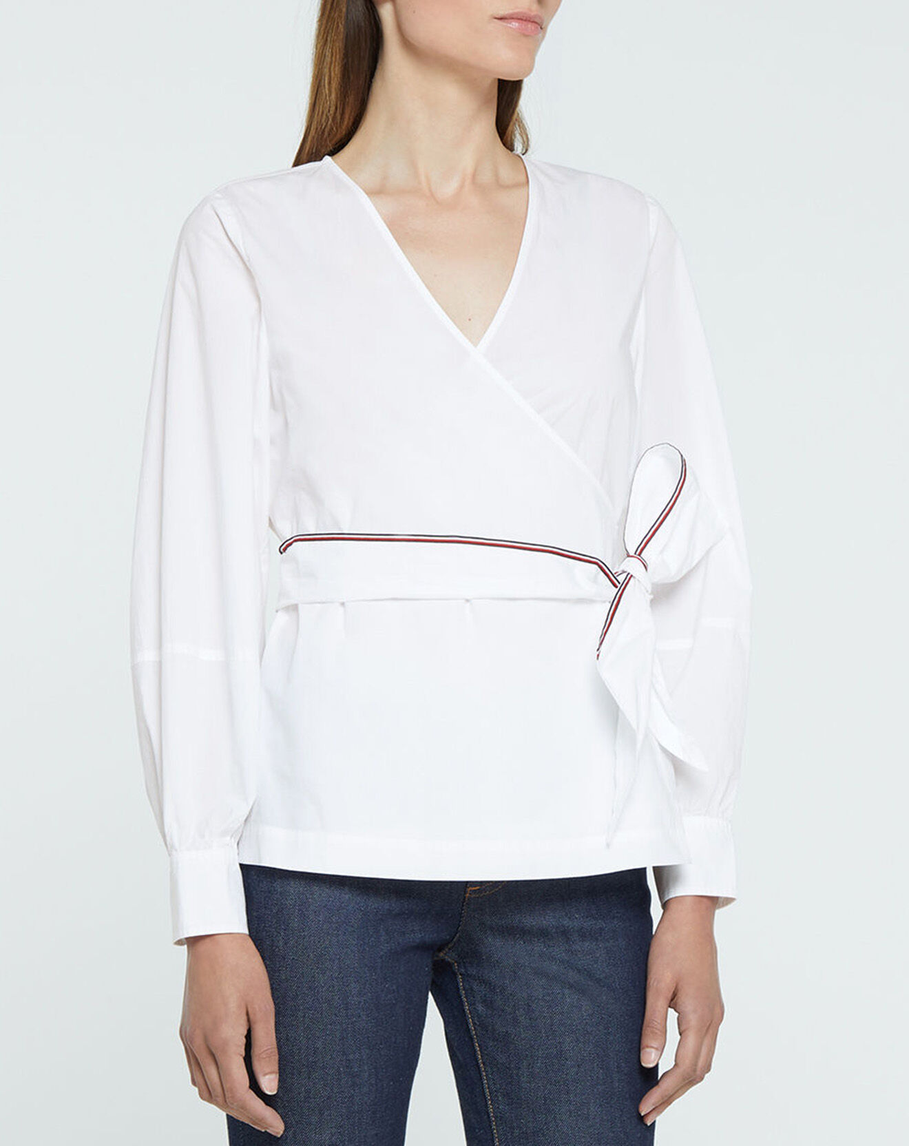 Tommy Hilfiger Blouse 100% Coton Bio Abo Stripe Wrap blanche