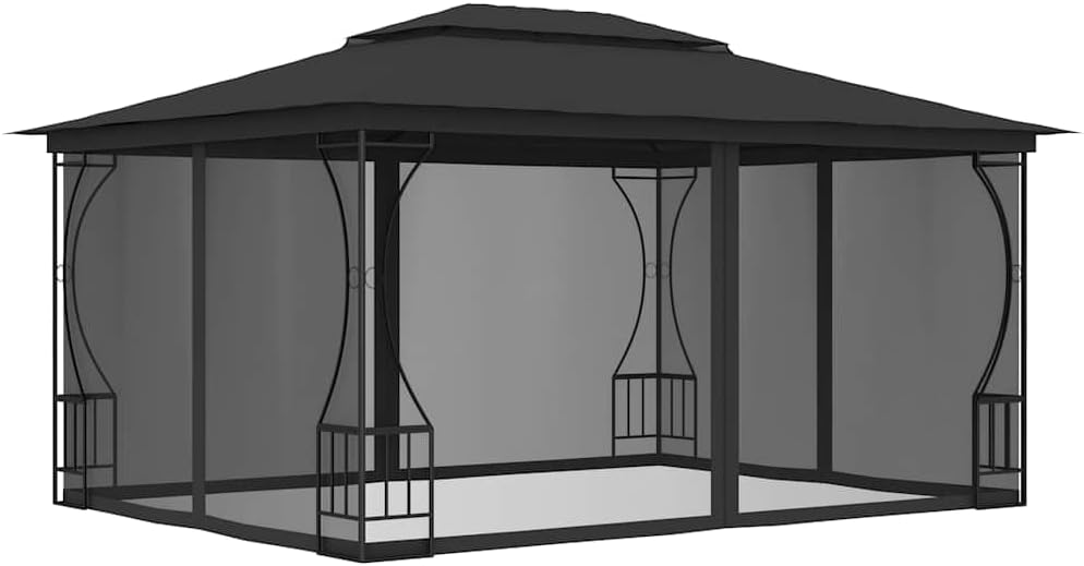 vidaXL Pavillon mit Netz UV-beständig Partyzelt Festzelt Gartenzelt Gartenpavillon Stahlrahmen Bierzelt Zelt Garten 300x400x265cm Anthrazit