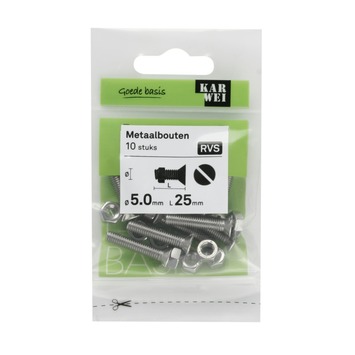 KARWEI metaalbout RVS 5x25 mm 10 stuks