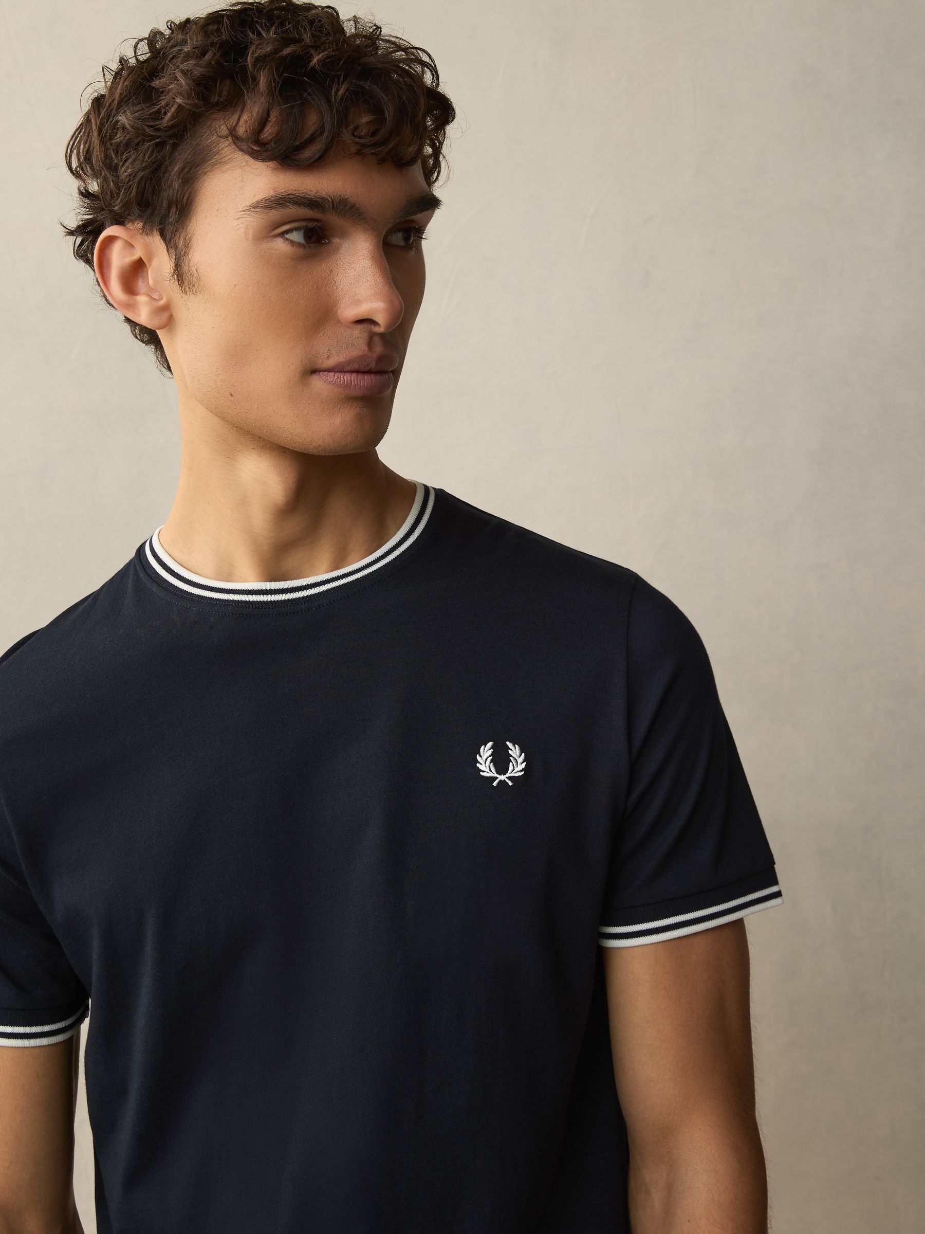 Donkerblauw - Fred Perry - T-shirt met twee contrasterende logo's