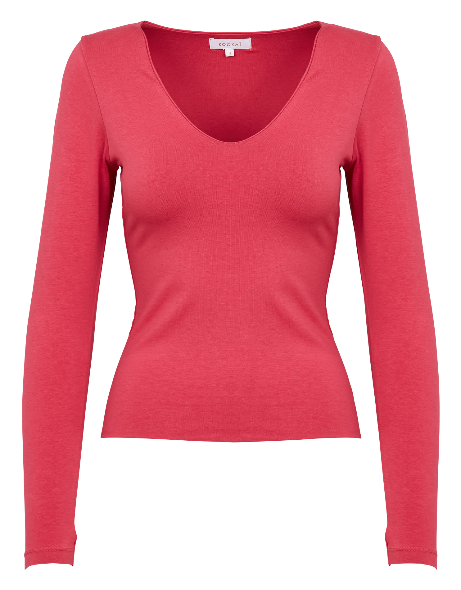 MATHILDA - Tee-shirt cintrée col V en coton stretch | Rouge