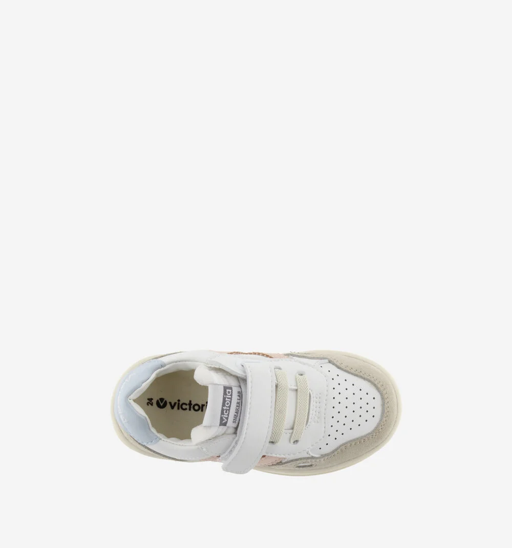 SEUL BRIDE EFFET CUIR & CUIR FENDU Baskets à semelles beiges pour enfant CELESTE