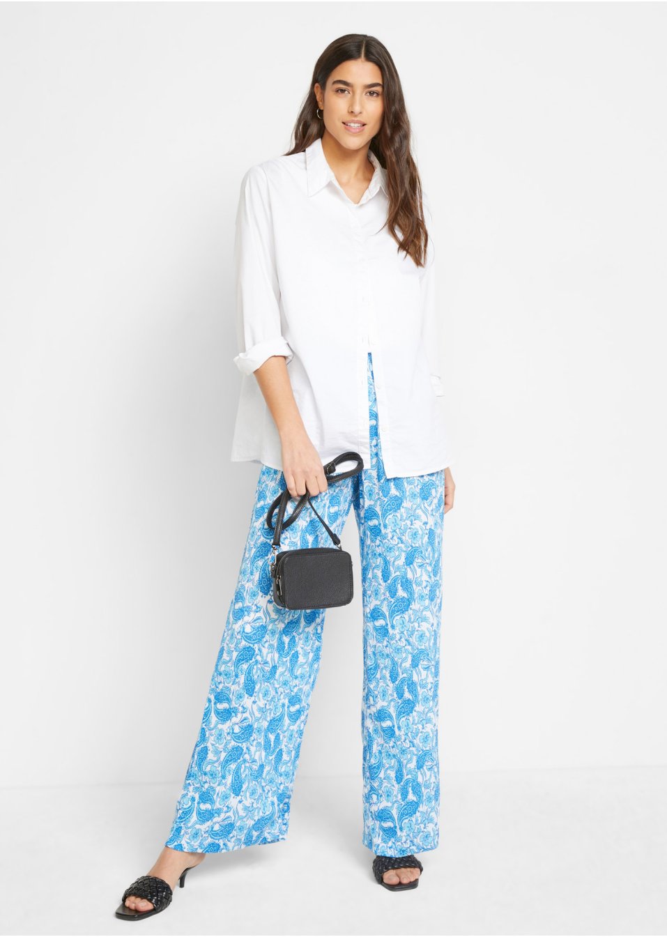 Pantalon palazzo froissé en viscose avec tour de taille élastiqué