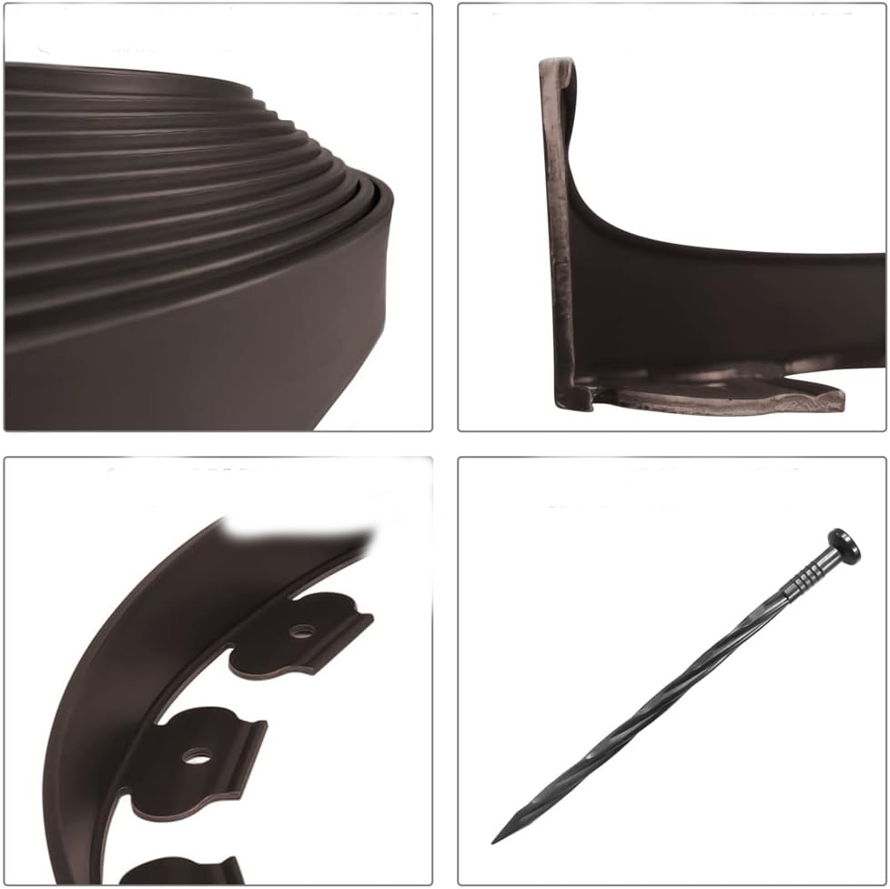(10cmx10m) Kunststoff Garten Beeteinfassung Flexible Rasenkante Wurzelsperre Beetumrandung inkl. Erdanker - Braun