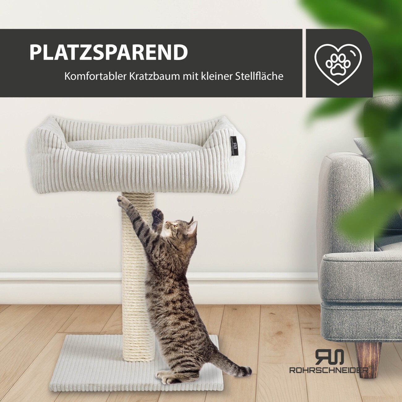 Rohrschneider ® Katzenbaum Wolly mit kuscheligem Katzenbett, waschbarer Kissenbezug