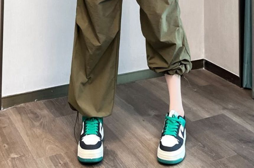 Shinsei - Hoge taille, effen harem-cargobroek met trekkoord