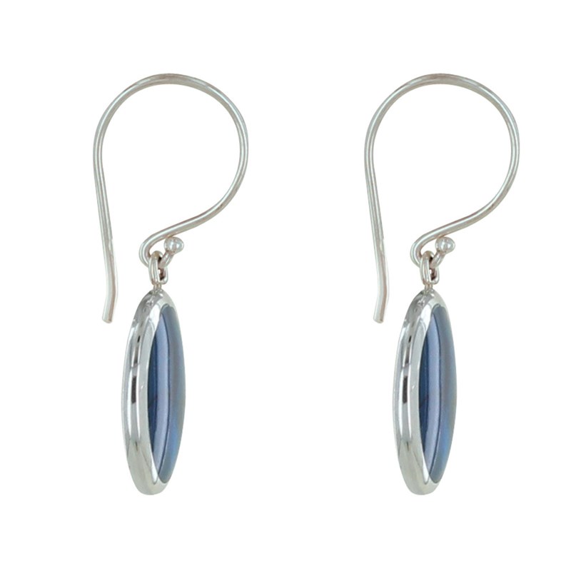 Boucles d'Oreilles Argent Disques Nacre Abalone Bleue