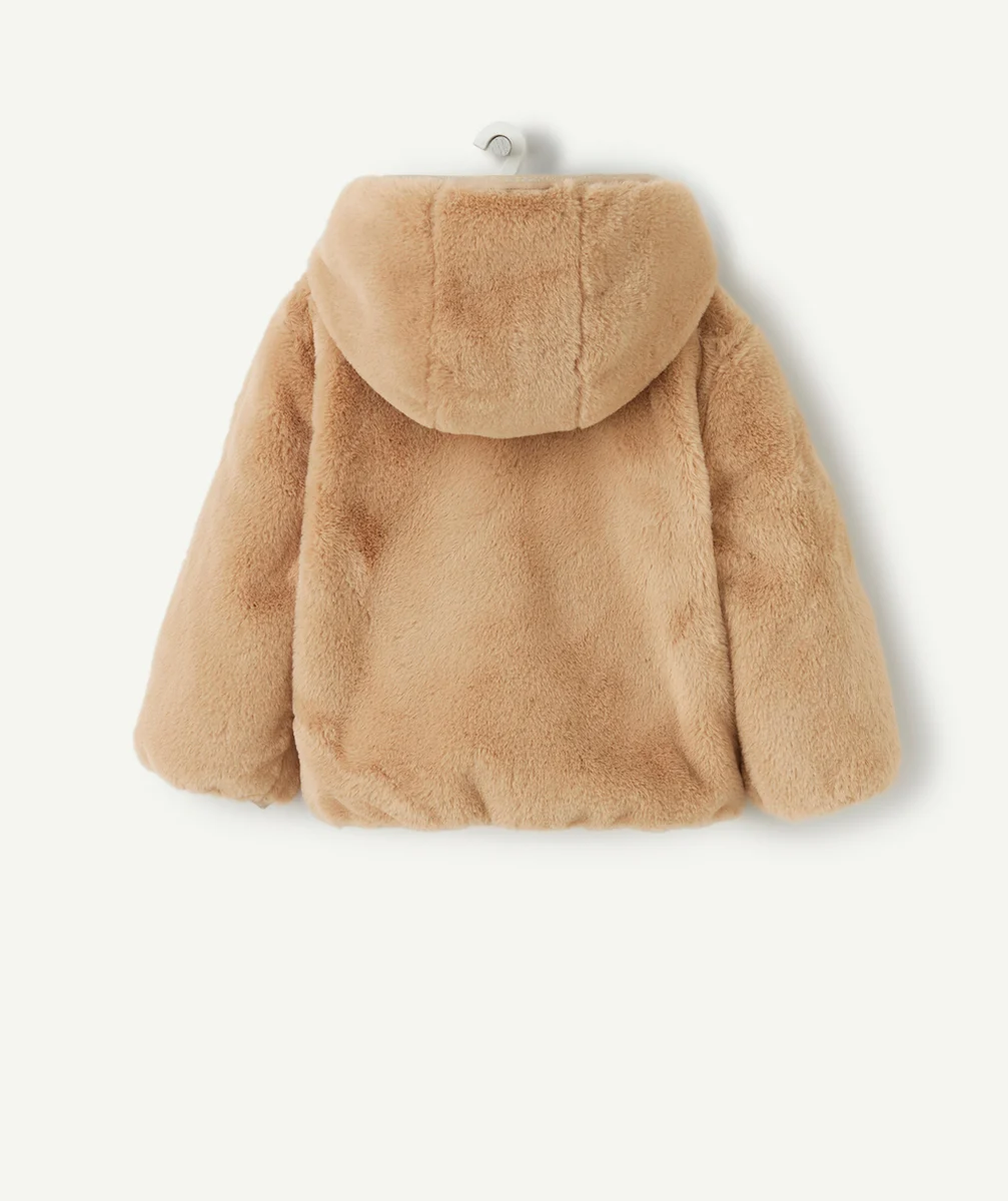 BLOUSON À CAPUCHE BÉBÉ FILLE IMITATION FOURRURE BEIGE