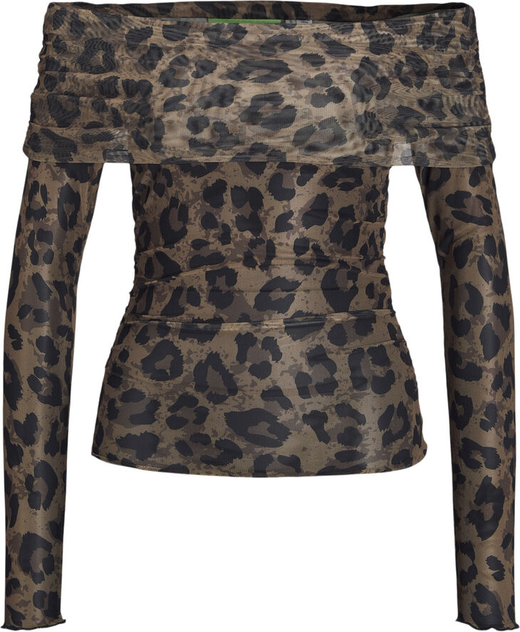 JJXX JXMINNA MESH LS OFF SHOULDER TOP WV Tigers eye/leo
