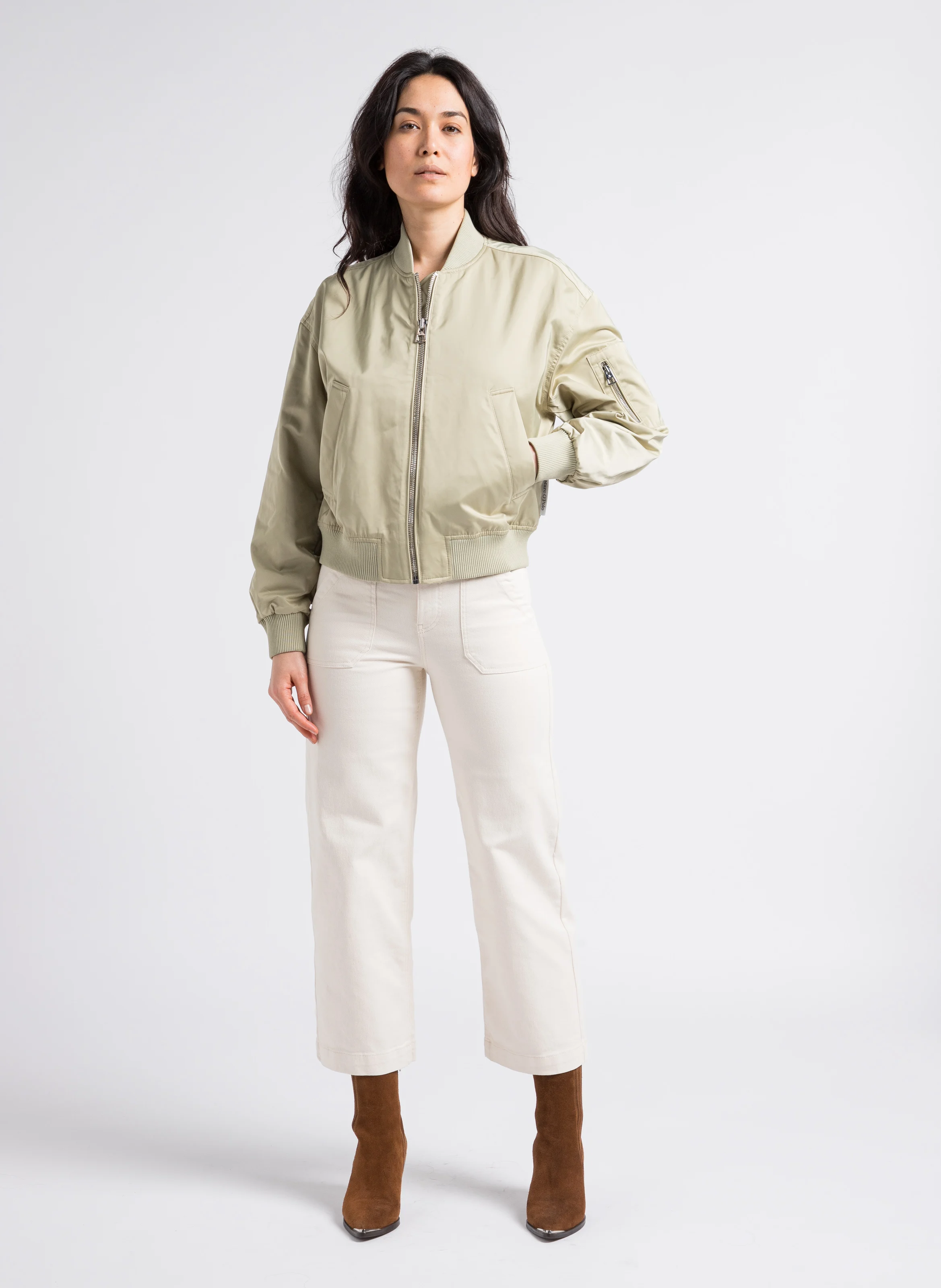 SELYNA - Jean droit taille haute en coton mélangé | Beige