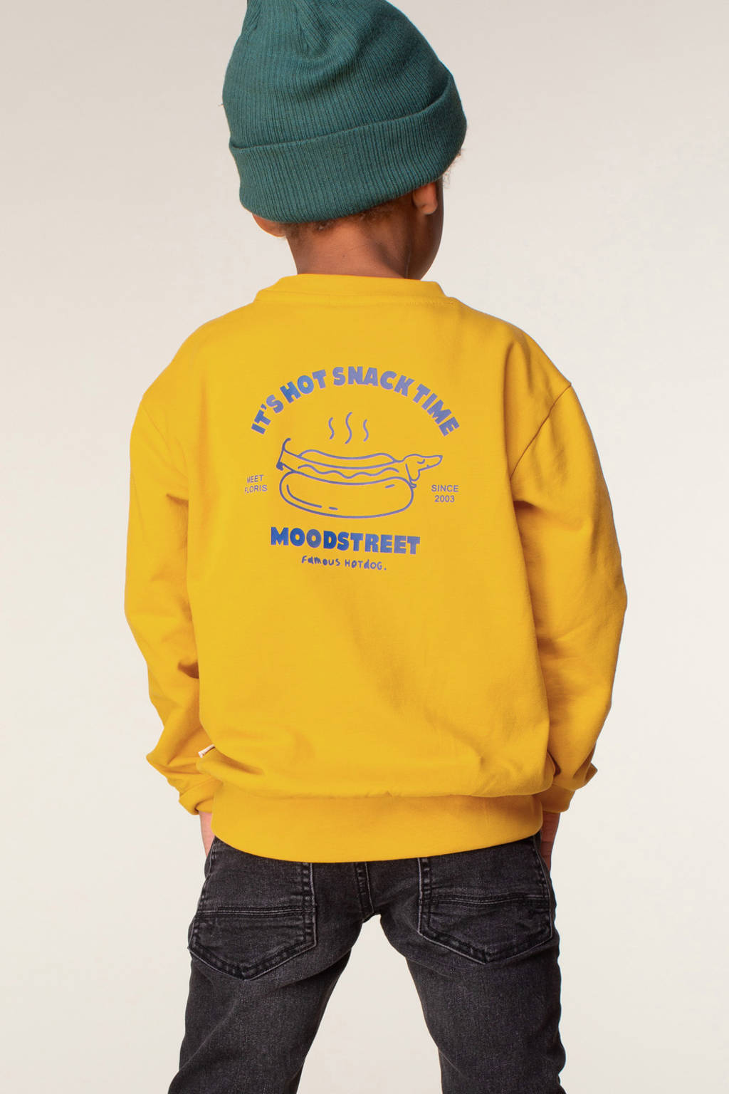 Moodstreet sweater Simon met backprint goudgeel