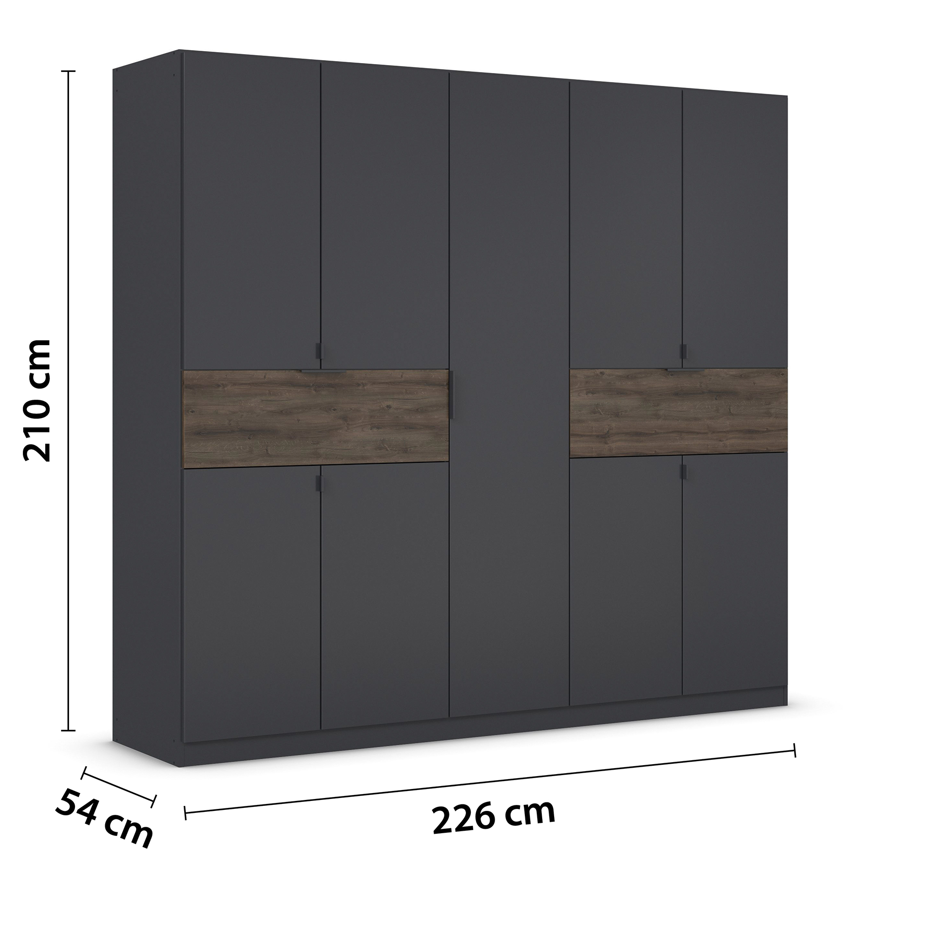 Drehtürenschrank - grau metallic - Oak dunkel - 226 cm - 9-türig
