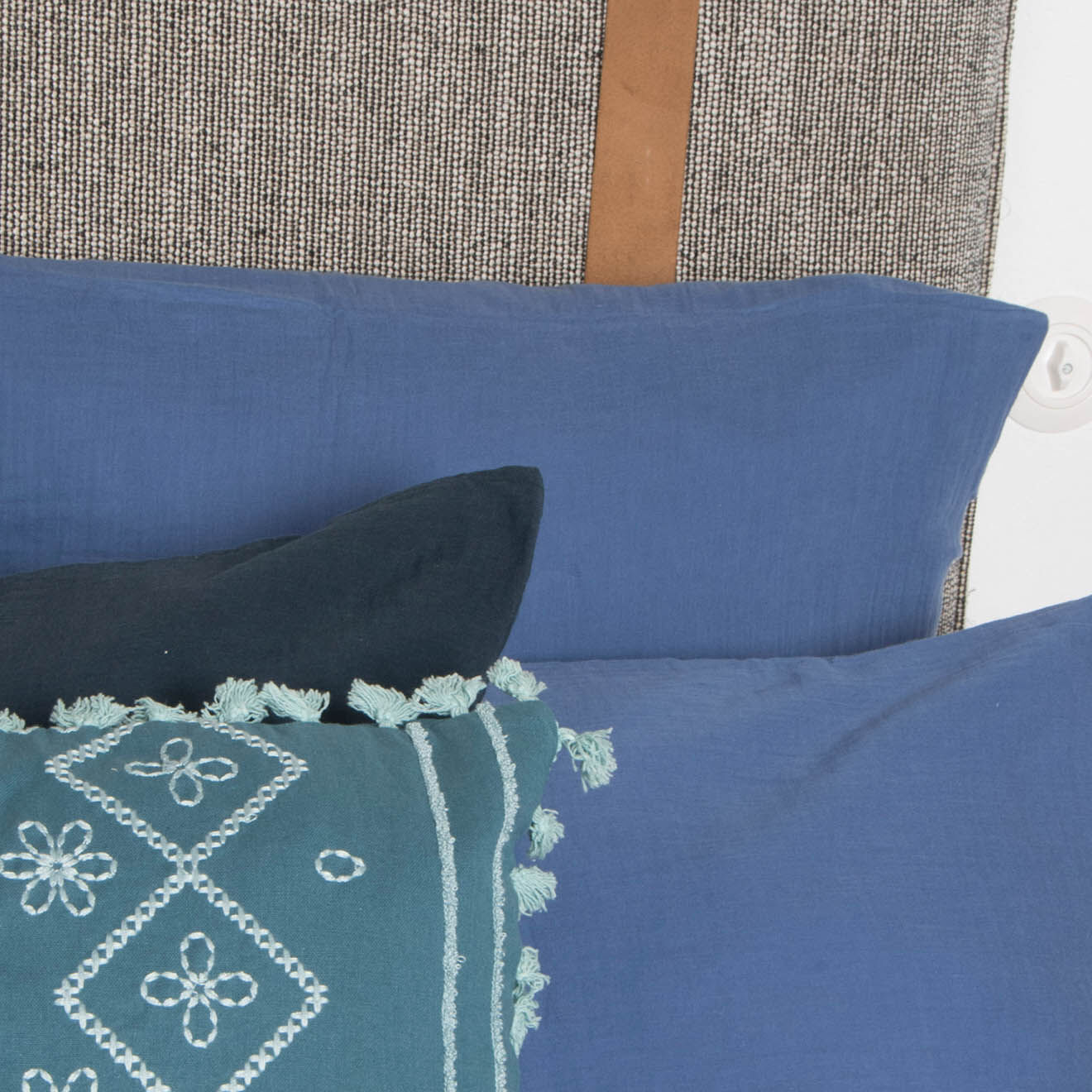 Febronie Home Taie d'oreiller 100% Gaze de Coton Clara bleu jean