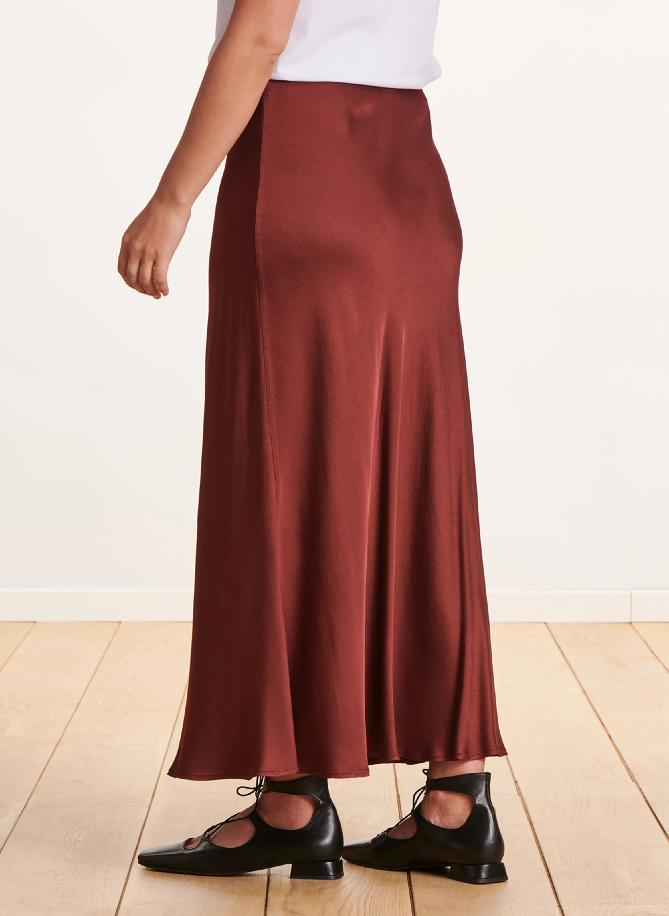 Jupe longue droite satinée | Rouge