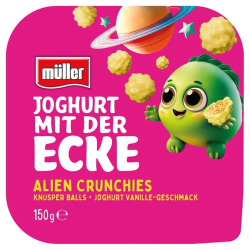 Müller Joghurt mit der Ecke Alien Crunchies