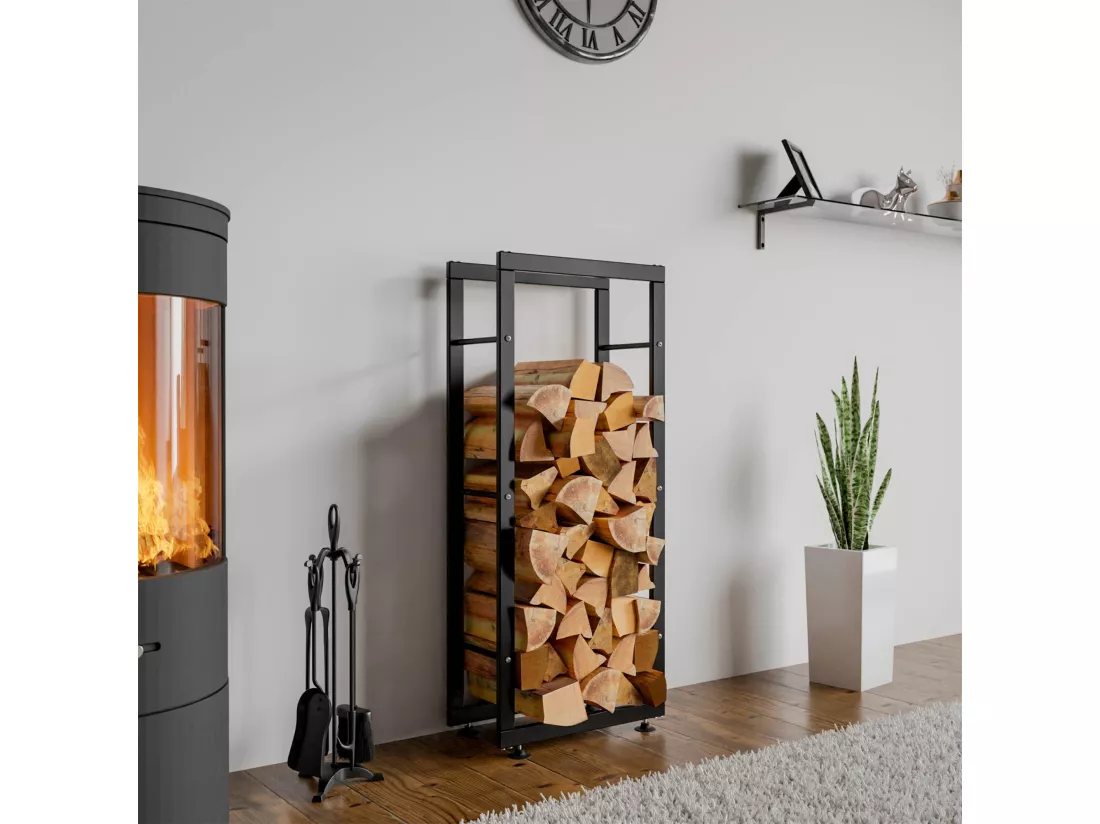 Etagère bois de cheminée - Métal - 40 x 25 x 125cm - Noir - Keri V2