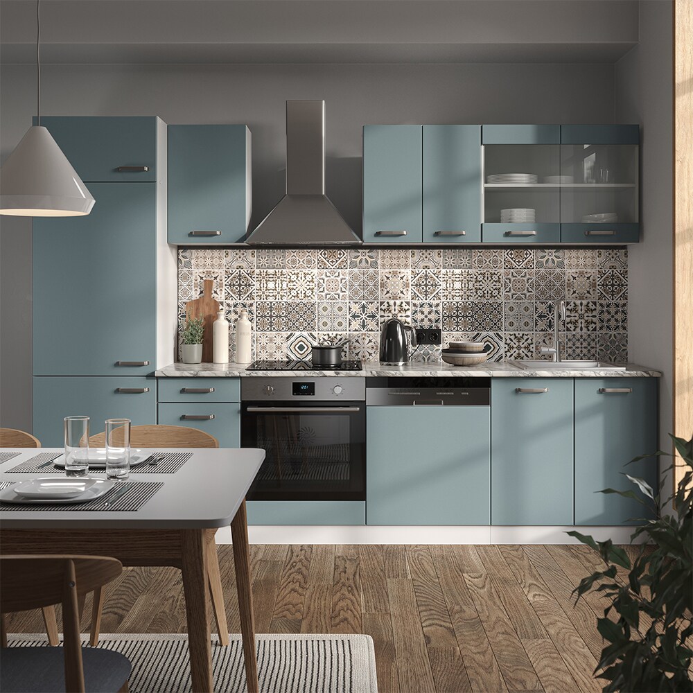 Vicco Küchenzeile R-Line Solid Weiß Blau Grau 300 cm modern Küchenschränke Küchenmöbel
