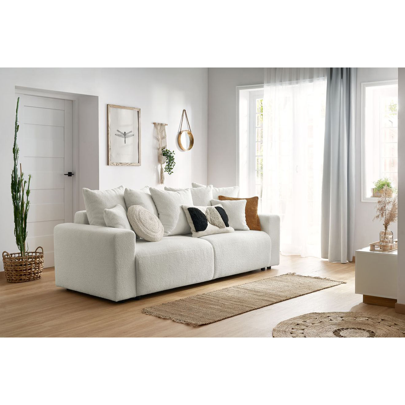 Bobochic Canapé 3 places convertible velours  Envy blanc - 245x102x88 cm