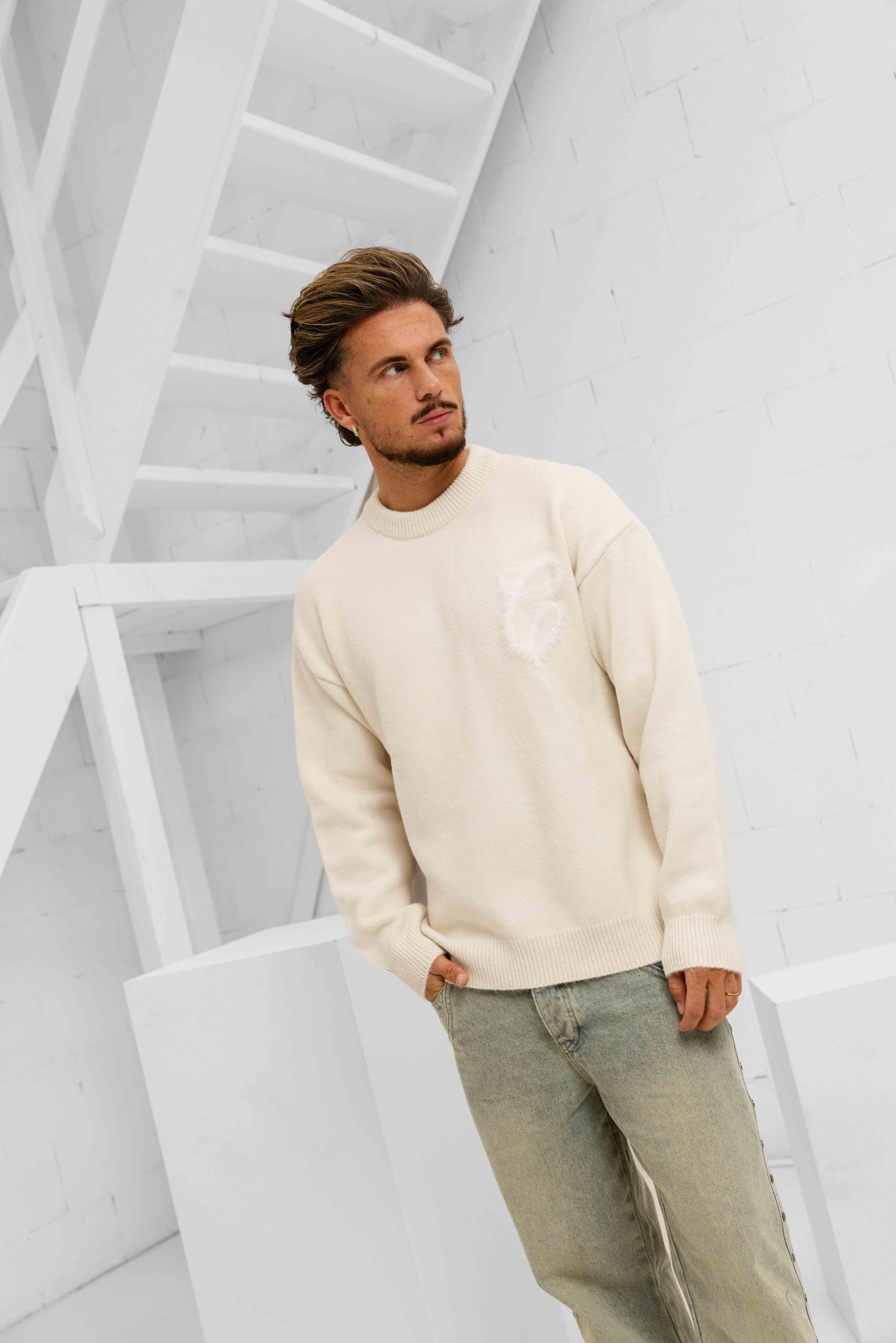 Croyez Fluffy Essence Knit Sweater Heren Gebroken Wit