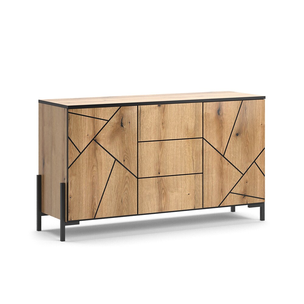 Vicco Sideboard Hatto, Eiche Evoke, 124 x 96,9 cm, mit 2 Türen, Wohnzimmer, Schlafzimmer