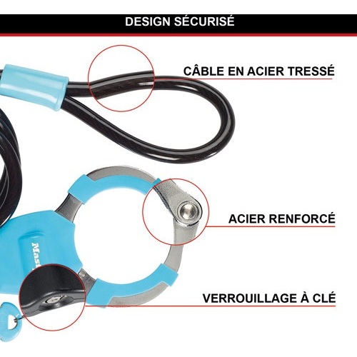Câble antivol à clé avec menotte 1 m