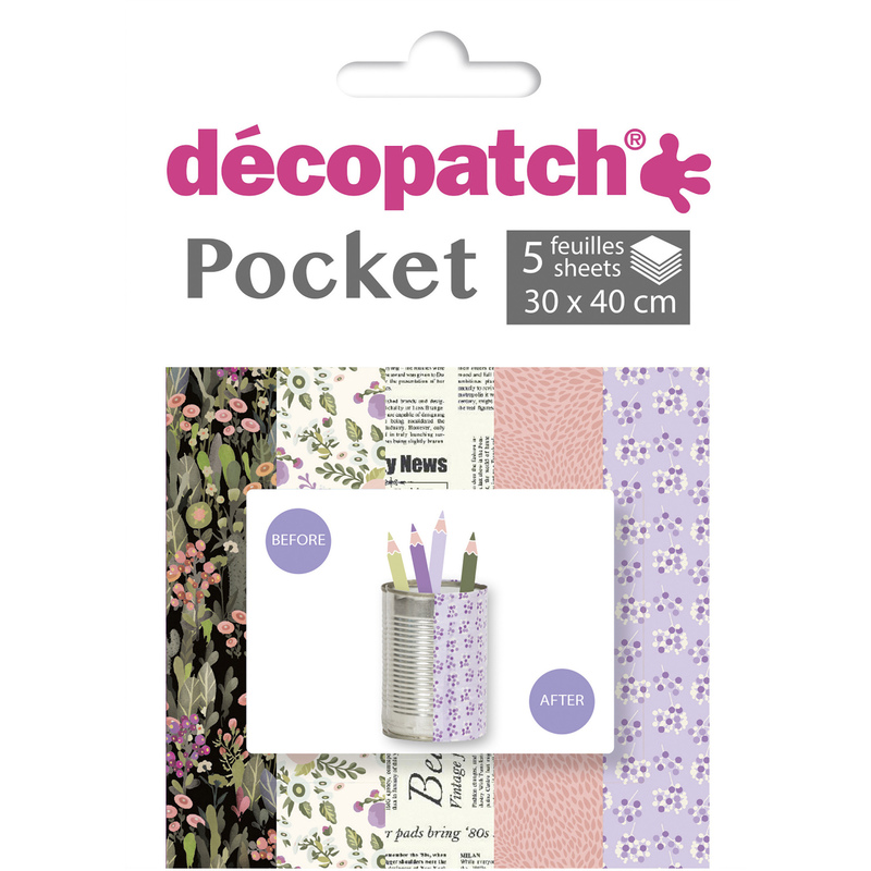 Décopatch Bastelpapier Pocket Nr. 16, 30 x 40 cm, assortiert, 5 Blatt