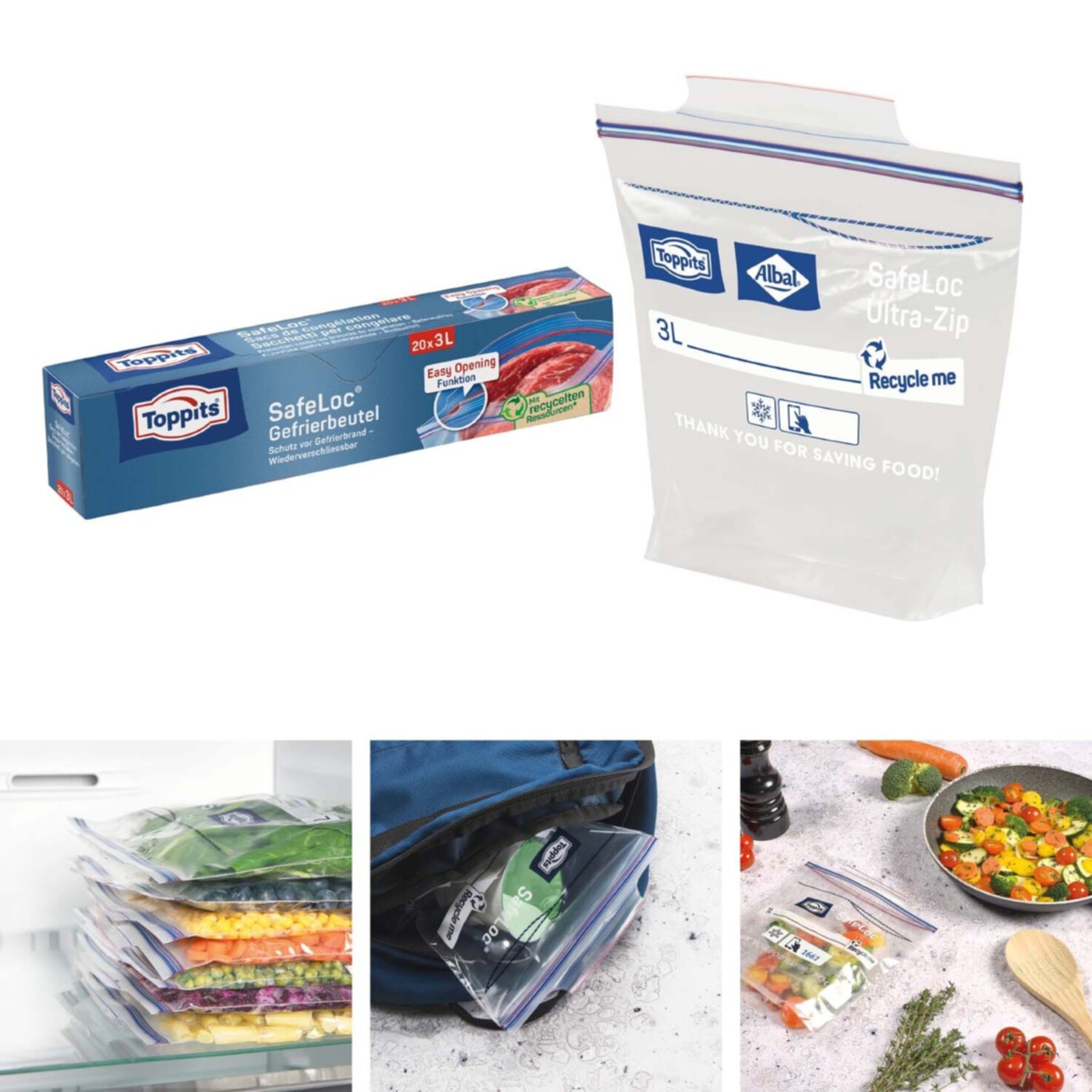 TOPPITS Doppelverschluss-Gefrierbeutel SafeLoc 20 x 3 l