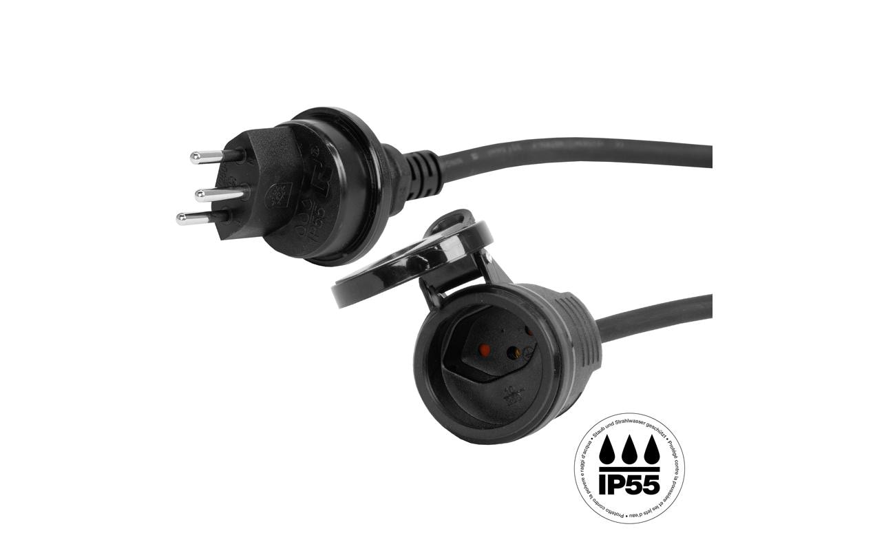Verlängerungskabel GdV 3 x 1.5 mm2 T13-T13, 3 m, SchwarzStromkabel mit Schutzart IP55